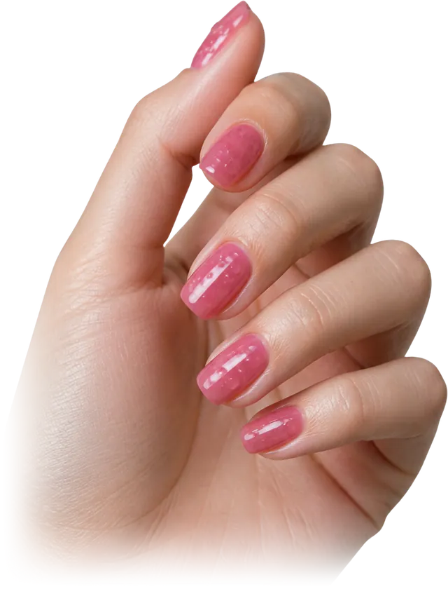 Mano con uñas square en jelly rosa translúcido